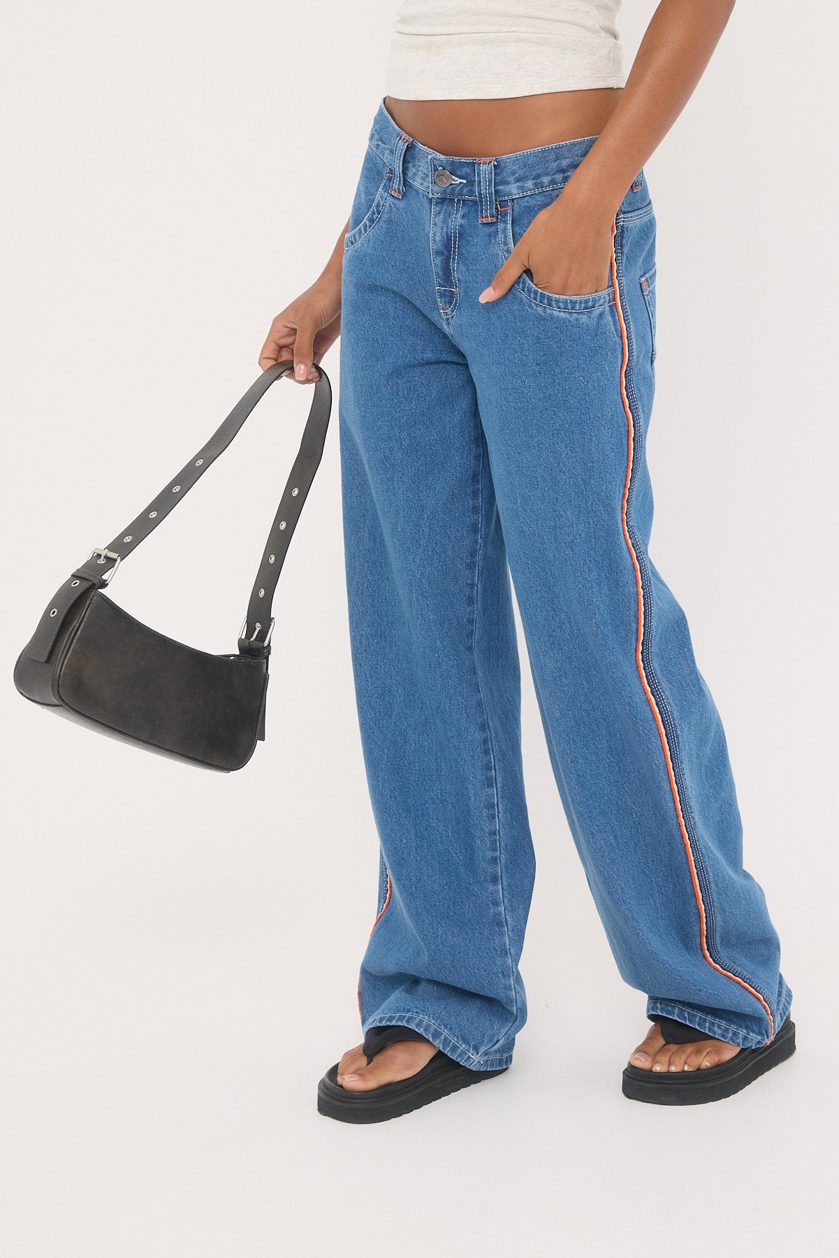 Rusty Flip Mommy Low Rise Wide Leg Jean Middy Blue/Orange
