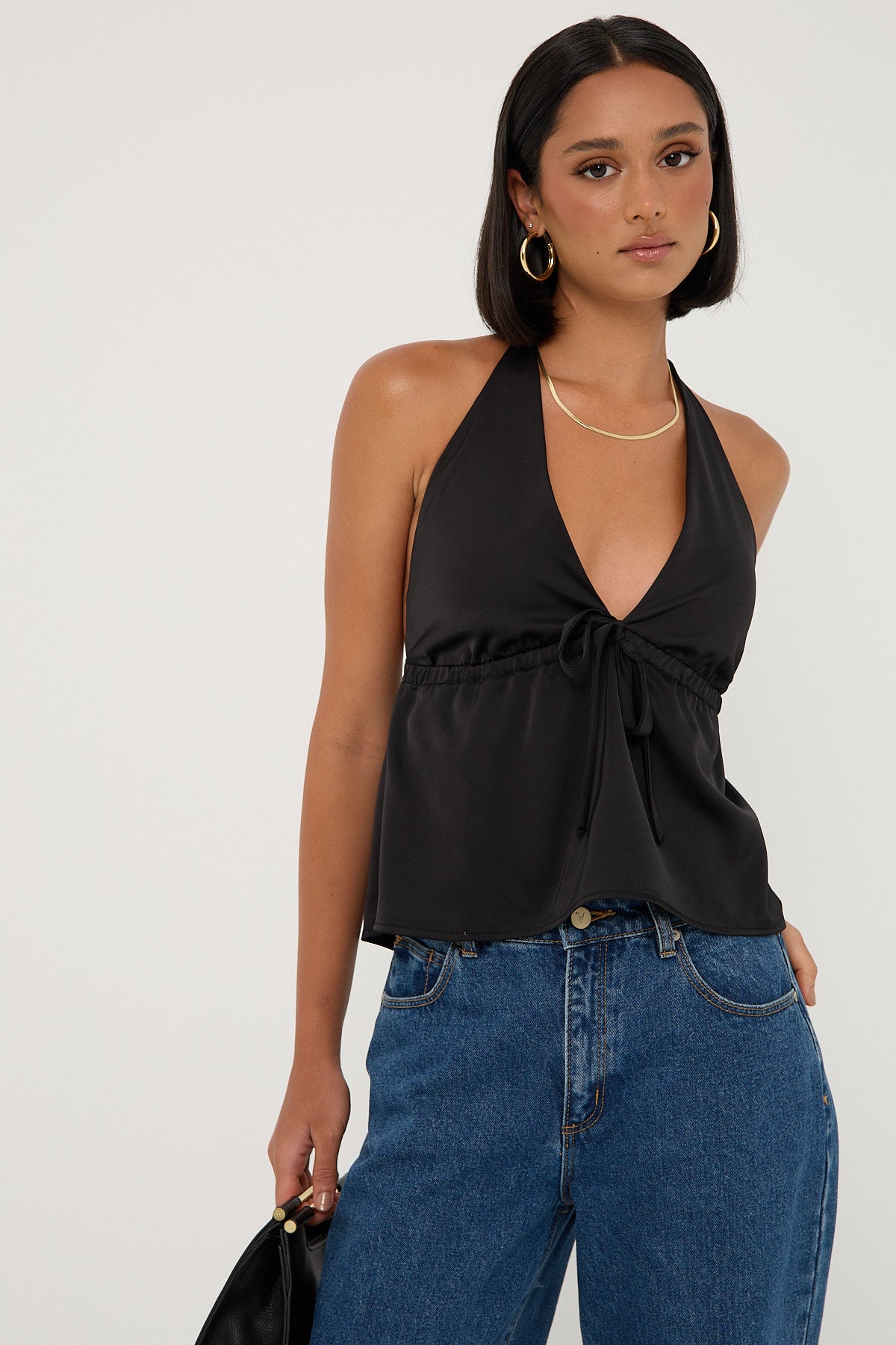 Perfect Stranger Glossy Halter Top Black