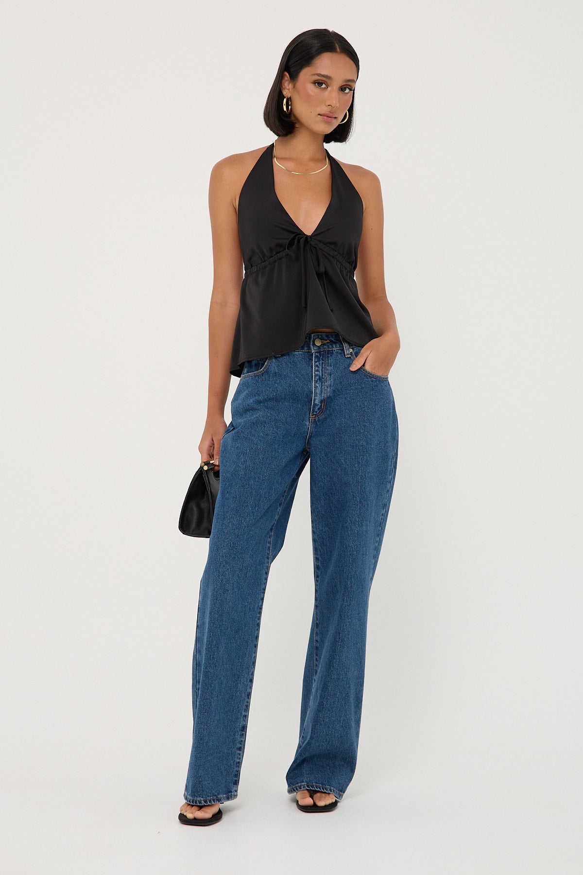 Perfect Stranger Glossy Halter Top Black