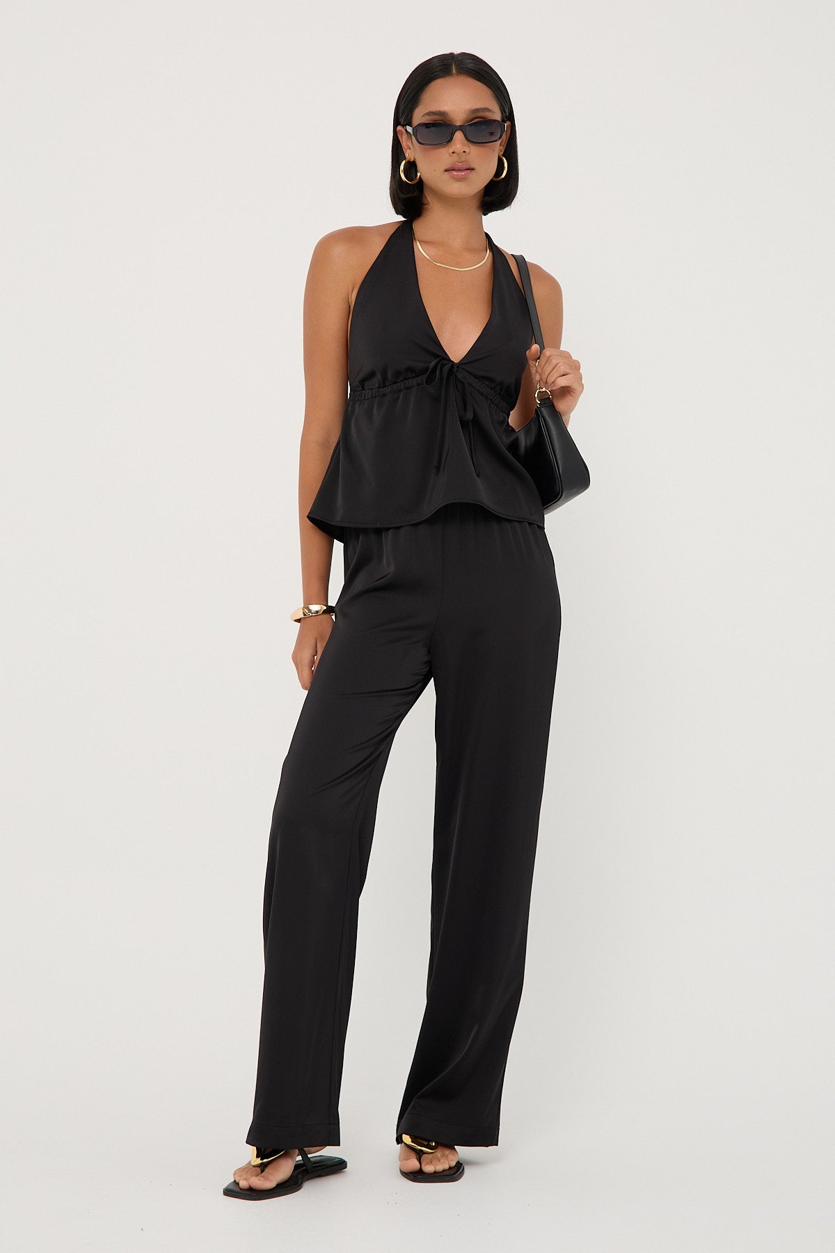 Perfect Stranger Glossy Halter Top Black
