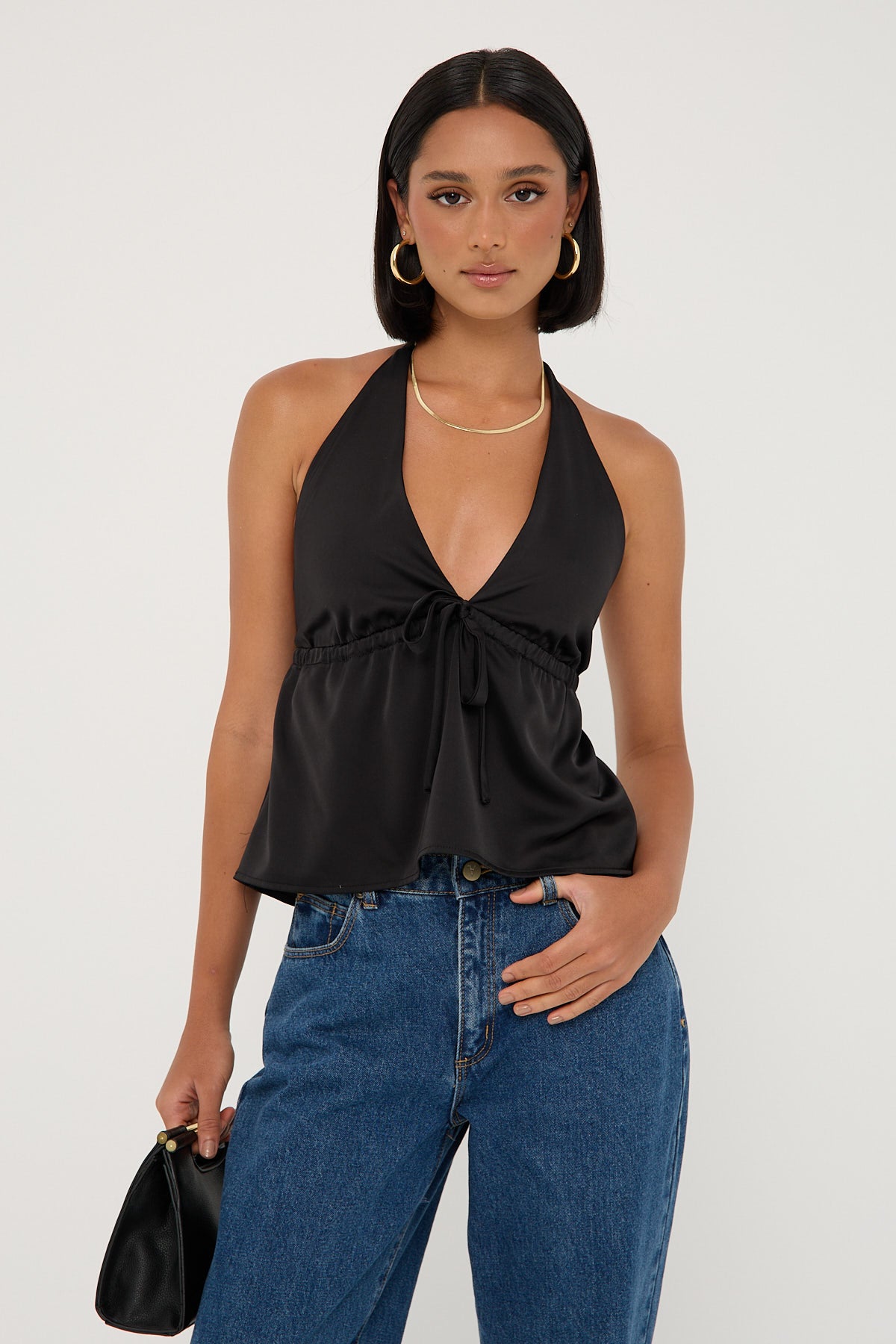 Perfect Stranger Glossy Halter Top Black
