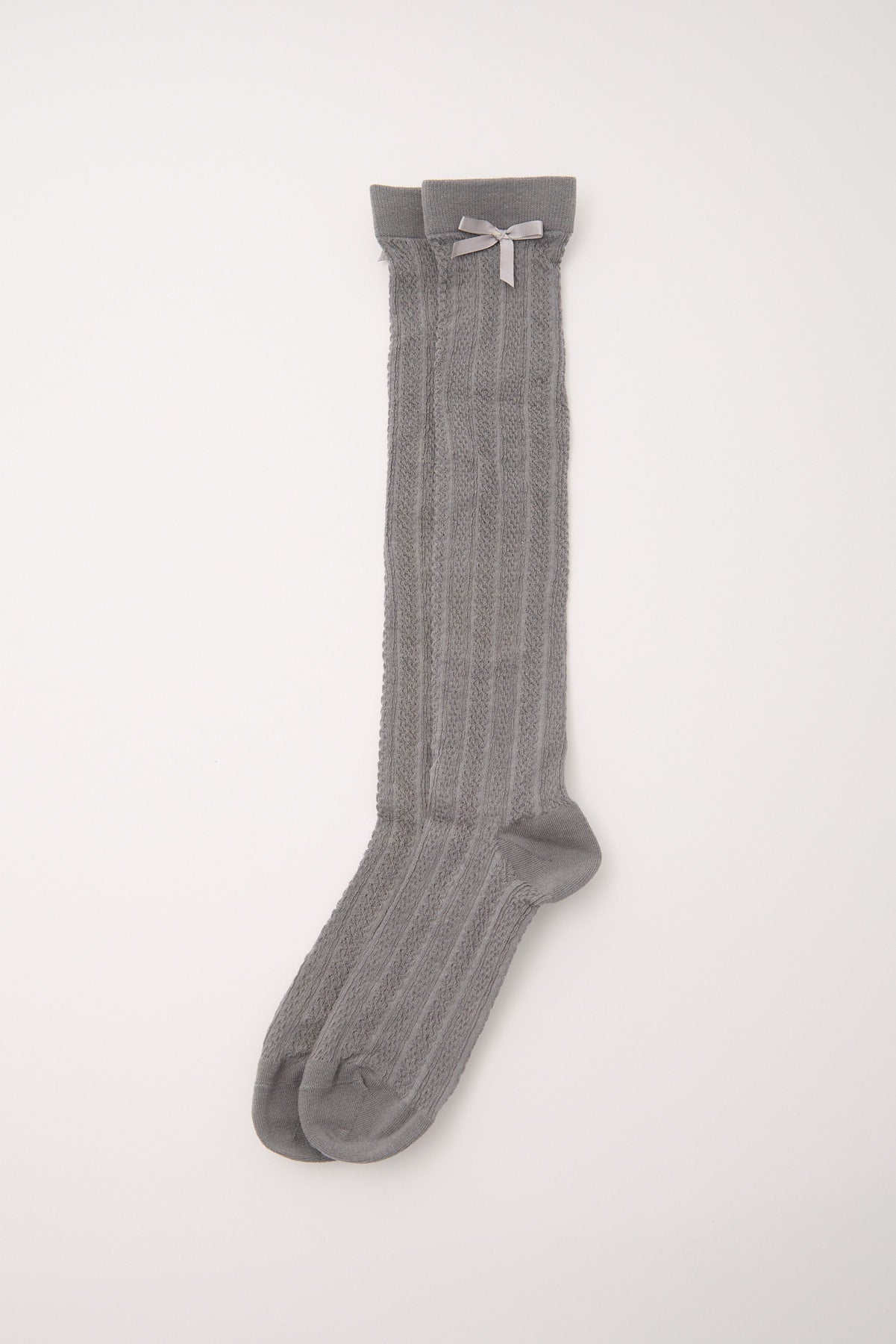 Token Ribbed Bow Knee High Socks Grey