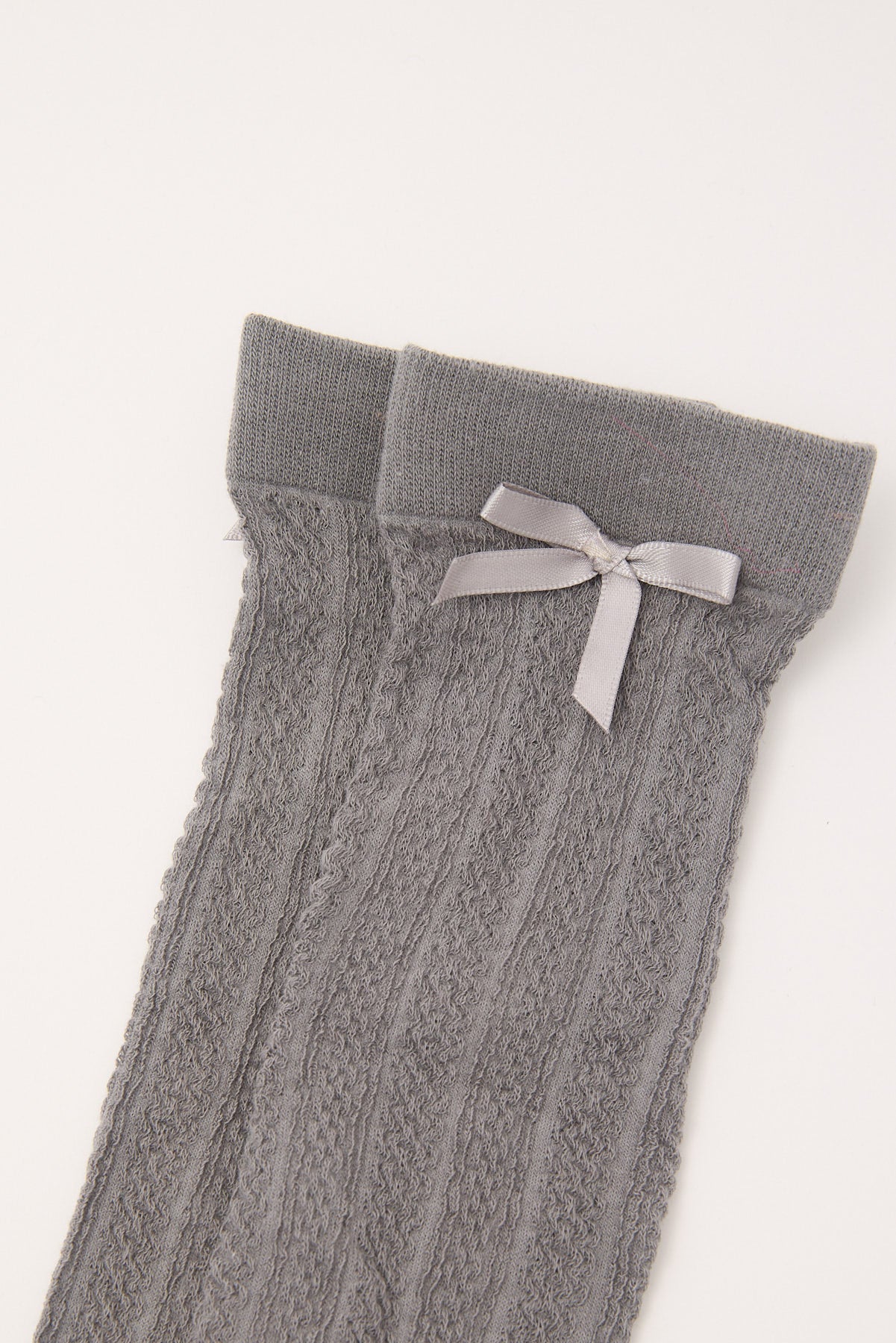 Token Ribbed Bow Knee High Socks Grey
