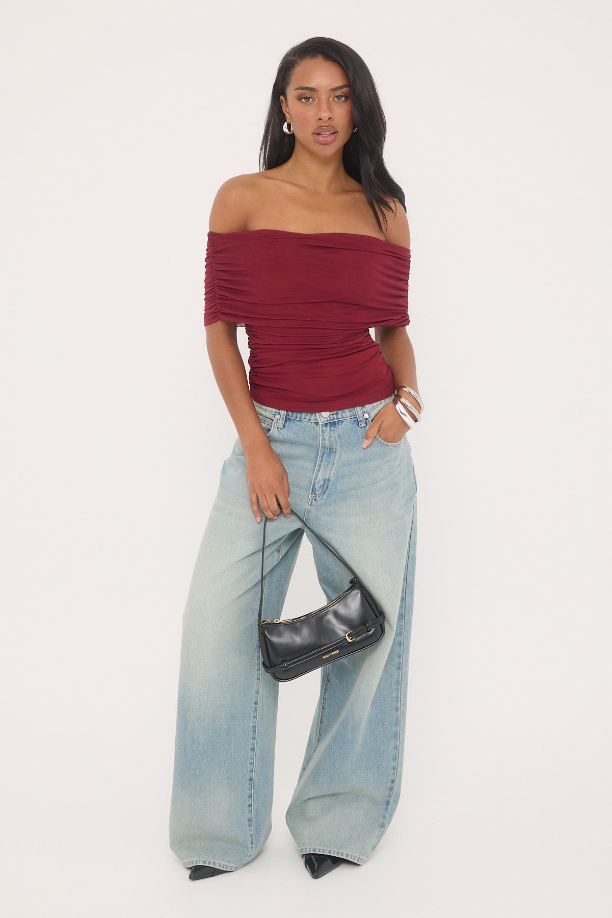 Luck & Trouble Elyse Off Shoulder Sleeveless Top Burgundy