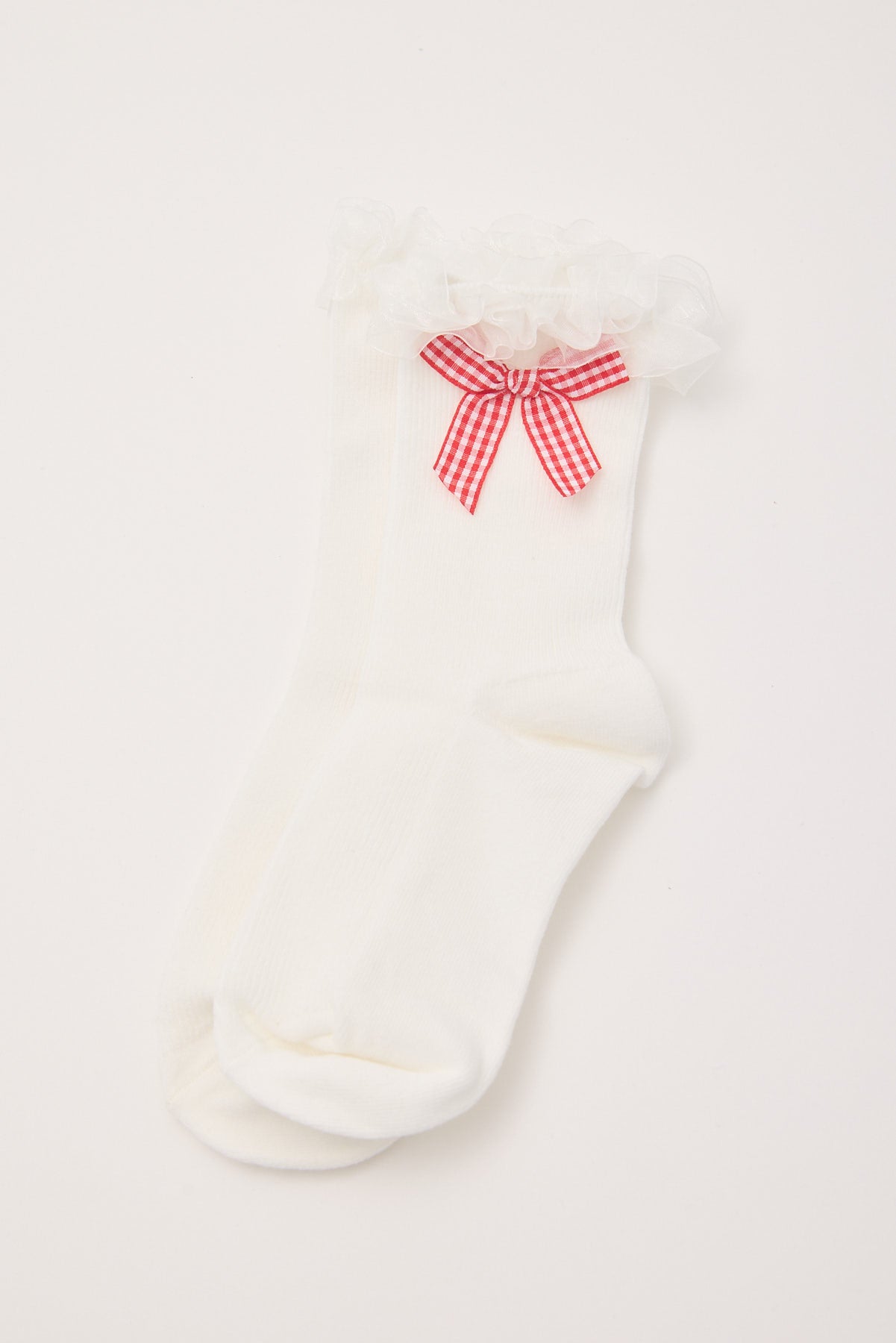Token Gingham Bow Lace Tulle Socks White